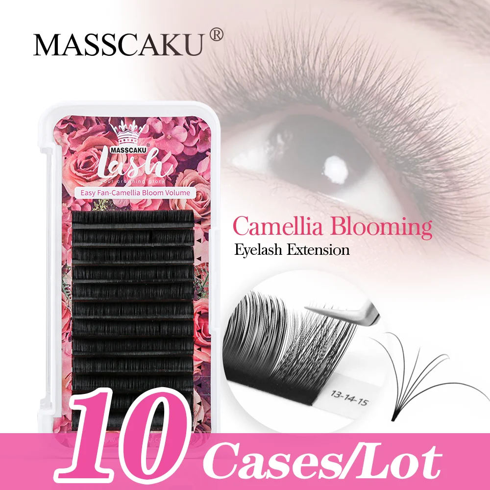 Top Trends: 10cases / lot MASSCAKU 100% Handmade Fluffy Silk Mink Lash 8-20mm & Mix Self-making Fans Volume Soft Lashes Eyelash For Makeup Shoppable Styles