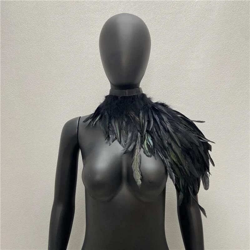 Top Trends: One Shoulder Feather Luxury Scarf Women Snood Gothic Style Scarve Woman Shawls Punk Party Halloween Performance Show Decoration Shoppable Styles