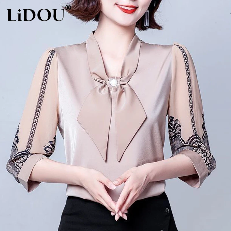 Top Trends: Spring Autumn Elegant Fashion Korean Shirt Women Solid Color Seven-quarter Sleeve Lady Blouse Tops Aesthetic Chic Female Clothes Shoppable Styles