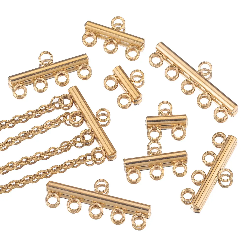 Top Trends: 10pcs / lot Stainless Steel Multi Layer Clasp Strand Connector Jewelry Making Supplies Plated Gold Chain Bails Necklace Bracelet Shoppable Styles