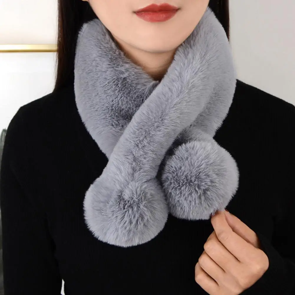 Top Trends: Cross Scarf Faux Rabbit Fur Fuzzy Thickened Pompoms Soft Cold Resistant Solid Color Autumn Winter Women Neck Warmer Collar Scarf Shoppable Styles