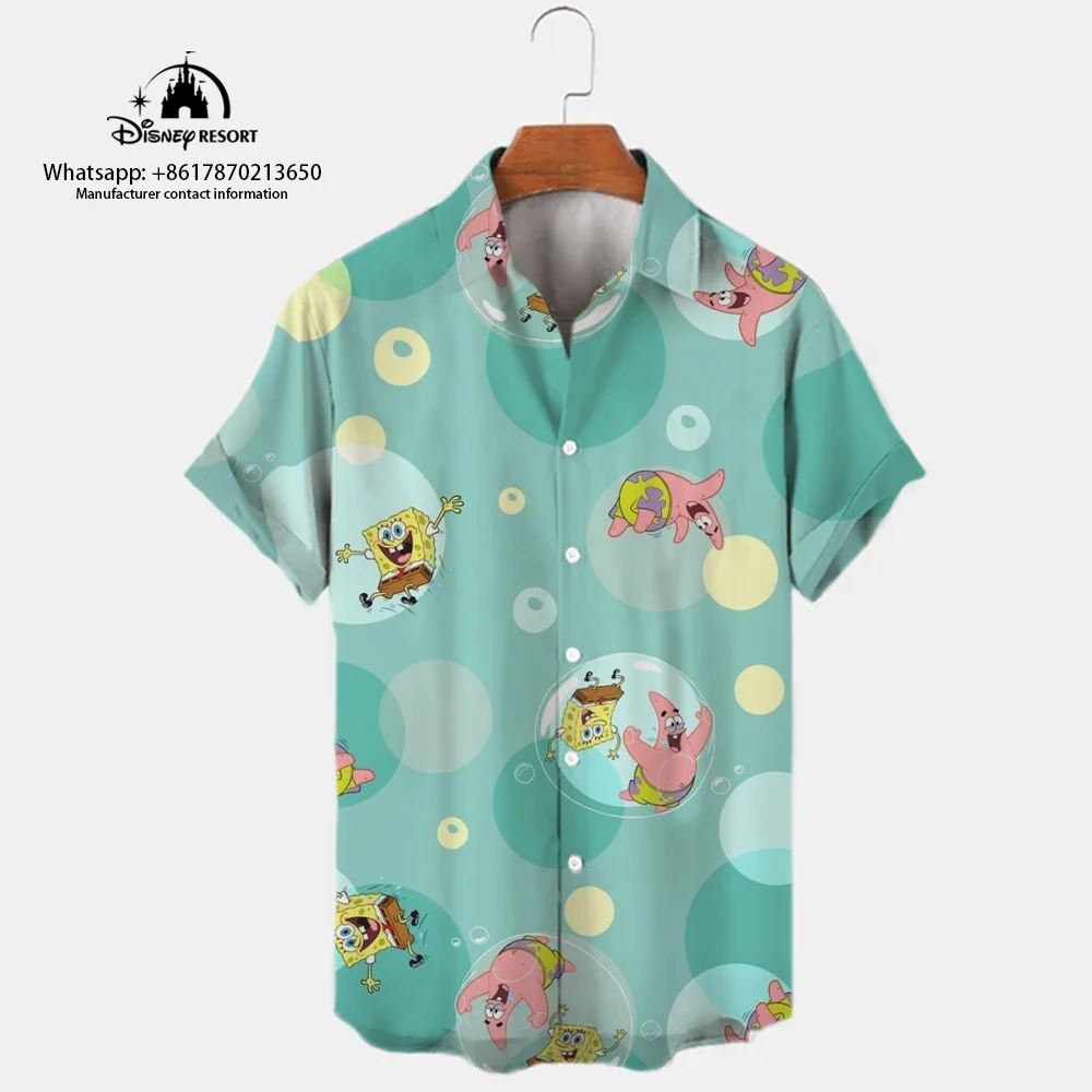 Top Trends: 2023 Summer New Harajuku Casual Shirt Cute Spongebob Anime Street Trend Versatile Men's Lapel Short Sleeve Shirt Shoppable Styles - Image 2