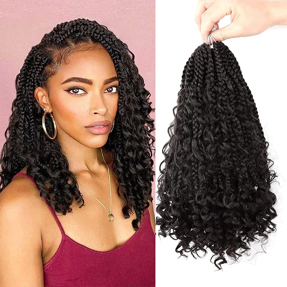 Top Trends: Hair Nest 10 / 14 / 18 / 24 Inch Hippie Goddess Box Braids Crochet Hair With Curly End Bohemian Box Braids Synthetic Hair Extensions Shoppable Styles