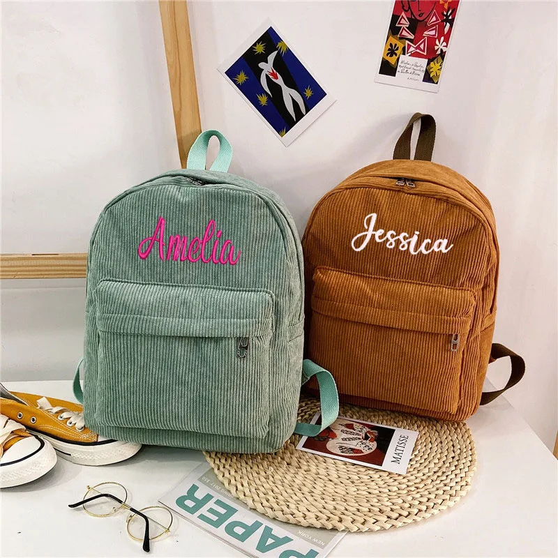 Top Trends: Personalised Name Initial Backpack Unisex Lightweight Corduroy Backpack Rucksack Bag Custom Backpack Minimalist Travel Backpack Shoppable Styles