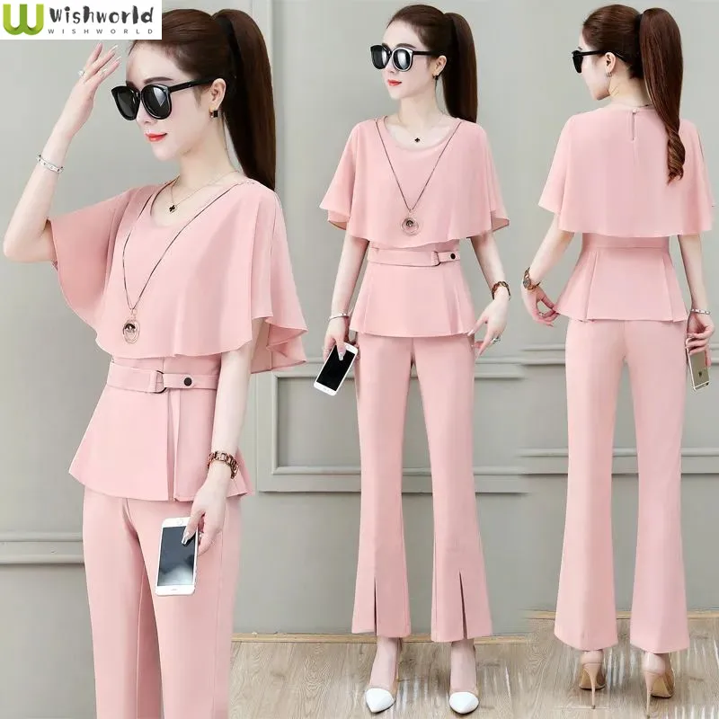 Top Trends: Celebrity Temperament Chiffon Shirt Suit Pants 2023 Summer New Goddess Casual Fashion Age Reduction Professional Two Piece Set Shoppable Styles