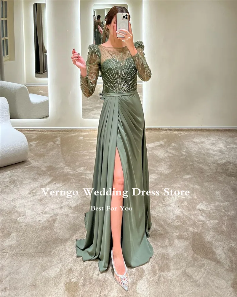 Top Trends: Verngo Shiny Sequin Lace Vintage Evening Dresses Scoop Neck Long Sleeves Pleats Scoop Neck Dubai Arabic Women Formal Prom Gown Shoppable Styles - Image 2