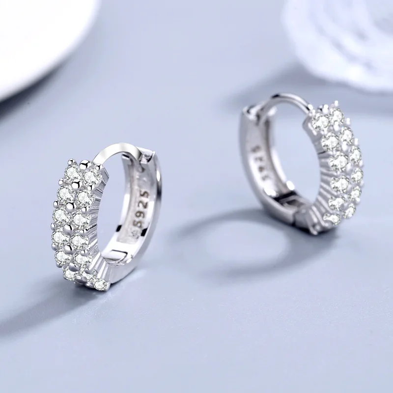 Top Trends: High Quality 925 Sterling Silver Double Row Crystal Round Earrings Stud For Women Fashion Designer Jewelry Couple Gifts Shoppable Styles - Image 4