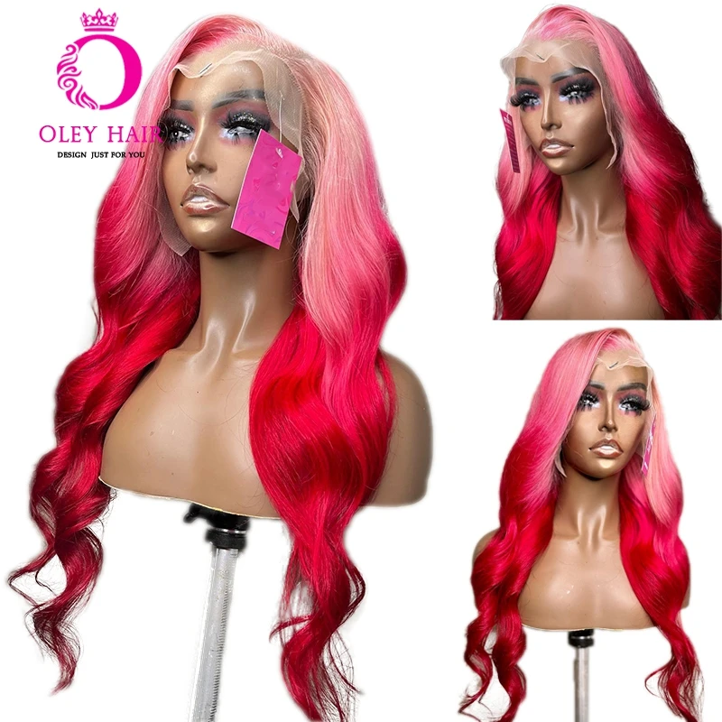 Top Trends: Pink Color Ombre 30 Inch Body Wave 13x4 Synthetic Lace Front Wig Pre Plucked Drag Queen Cosplay Wig For Black Women 180 Density Shoppable Styles