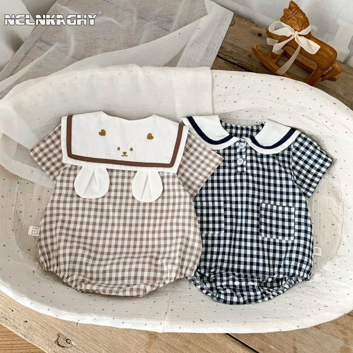 Top Trends: Summer New In Infant Baby Girls Short Sleeve Plaid Bear Outwear Kids Cotton Clothing On-pieces Newborn Cute Bodysuits 유아복 Shoppable Styles