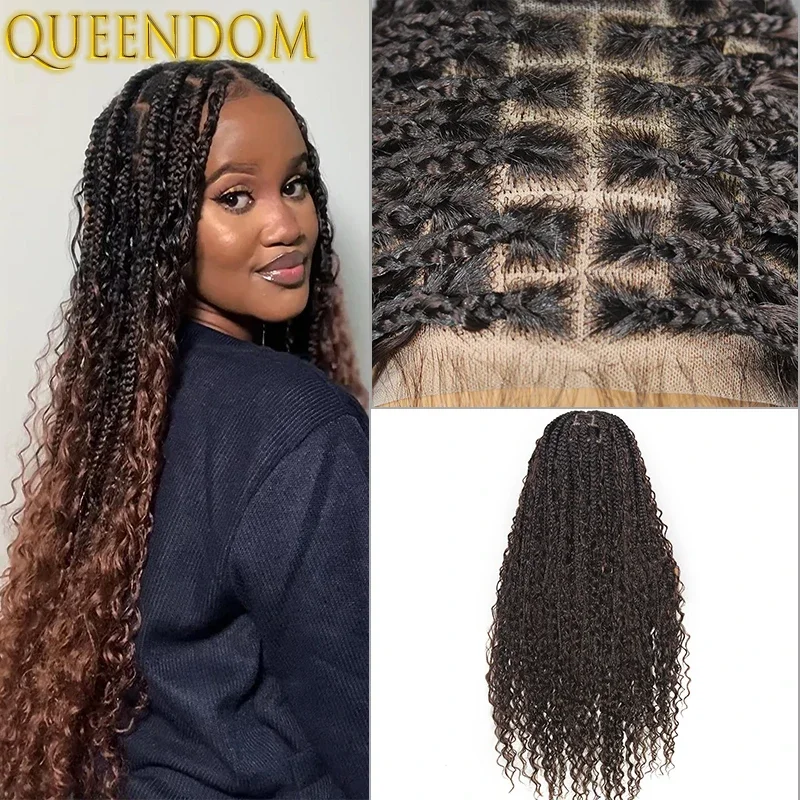 Top Trends: Bohemia Box Braided Full Lace Wigs For Women Deep Brown Long Goddess Braid Lace Front Wigs Synthetic Braids Wig With Curly Ends Shoppable Styles