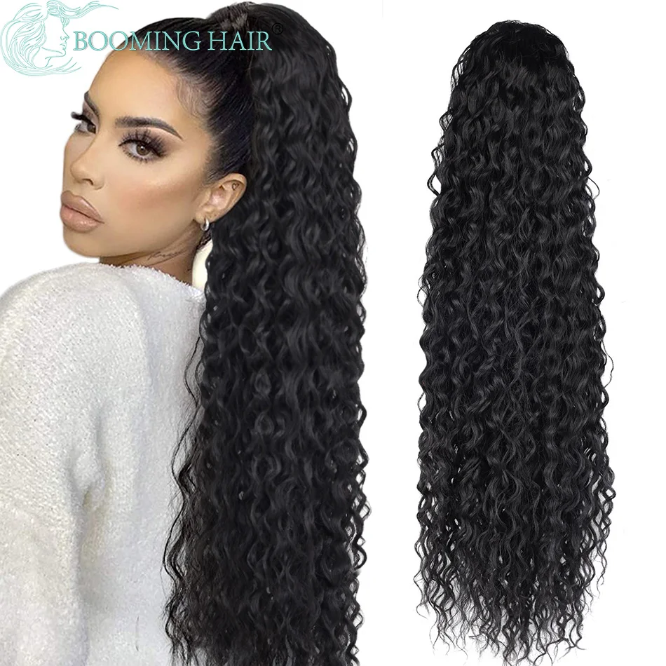 Top Trends: Curly Ponytail Extensions Clip In Synthetic Drawstring Ponytail Wig Long 32Inch Water Wave Afro Pony Tail Women Hairpiece False Shoppable Styles