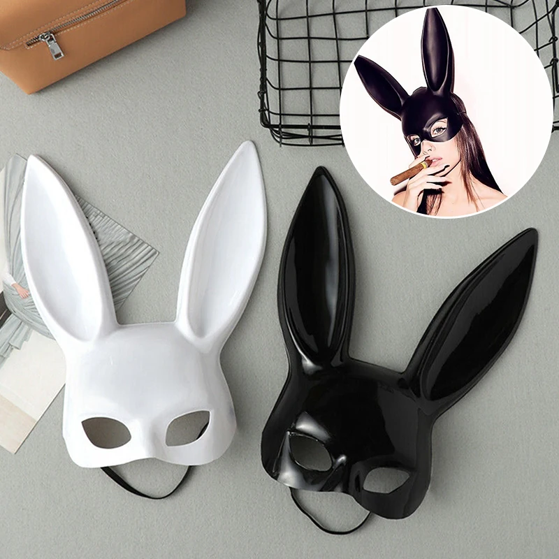 Top Trends: Half Face Rabbit Mask Black White Halloween Mask Christmas Bar Masquerade Party Rabbit Ears Masks Sexy Cosplay Props Shoppable Styles