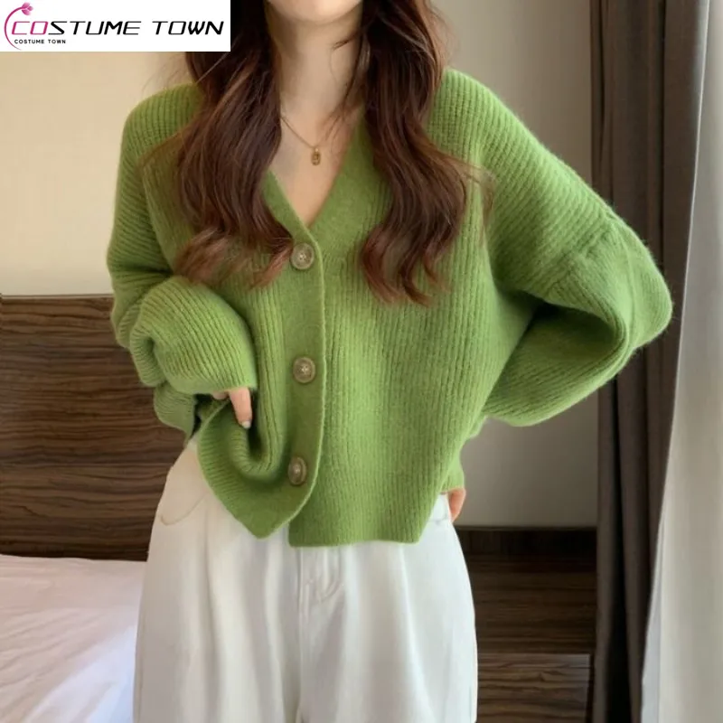 Top Trends: Korean Spring And Autumn 2023 New V-Neck Loose Slouchy Knitwear Long Sleeve Sweater Cardigan Women&#039;s Top Coat Shoppable Styles