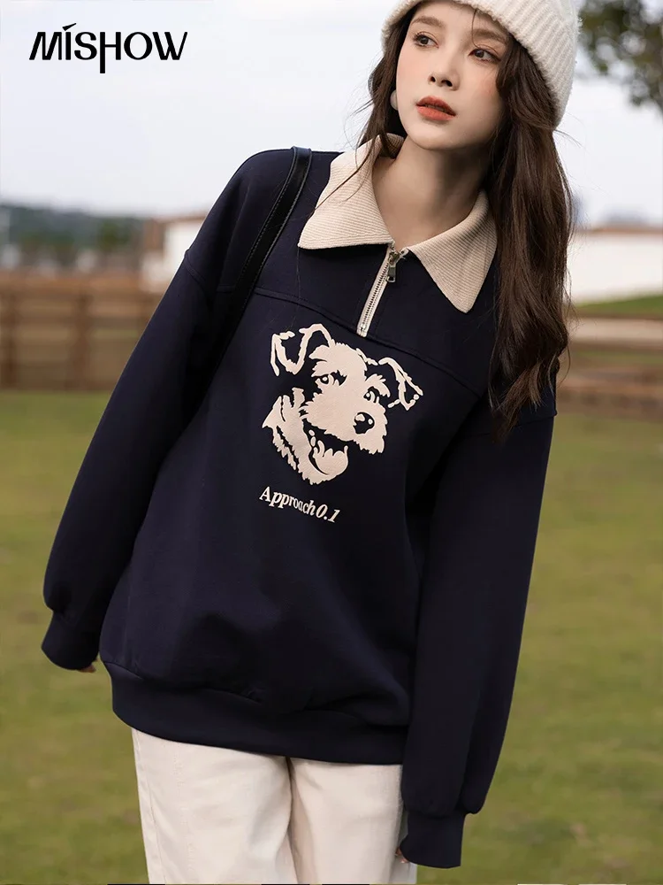 Top Trends: MISHOW Retro Hoodies Women Autumn 2023 Zipper Polo Collar Pullover Long Sleeve Printed Sweatshirts Casual Female Tops MXB36V0160 Shoppable Styles