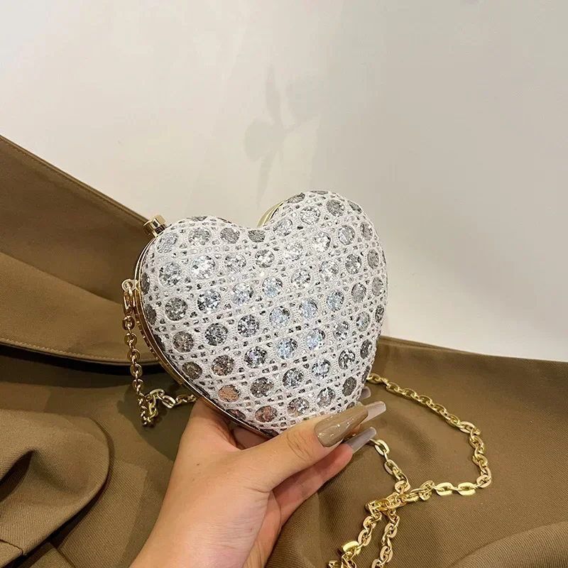 Top Trends: Shiny Rhinestones Women Heart Shape Clutch Purse Lady Gold Evening Minaudiere Bags Bridal Wedding Handbags Formal Party Purses Shoppable Styles - Image 6