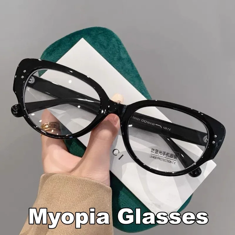 Top Trends: Oversized Female Finished Myopia Glasses Fashion Transparent Short Sighted Diopter Eyewear Unisex Large Cat Eye Computer Glasses Shoppable Styles