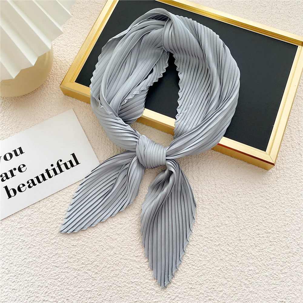 Top Trends: Head Neck Small Pleated Hair Tie Band Women Square Silk Scarf Hair Scarf Neckerchief Solid Color Headscarf Small Scarves Muffler Shoppable Styles - Image 4