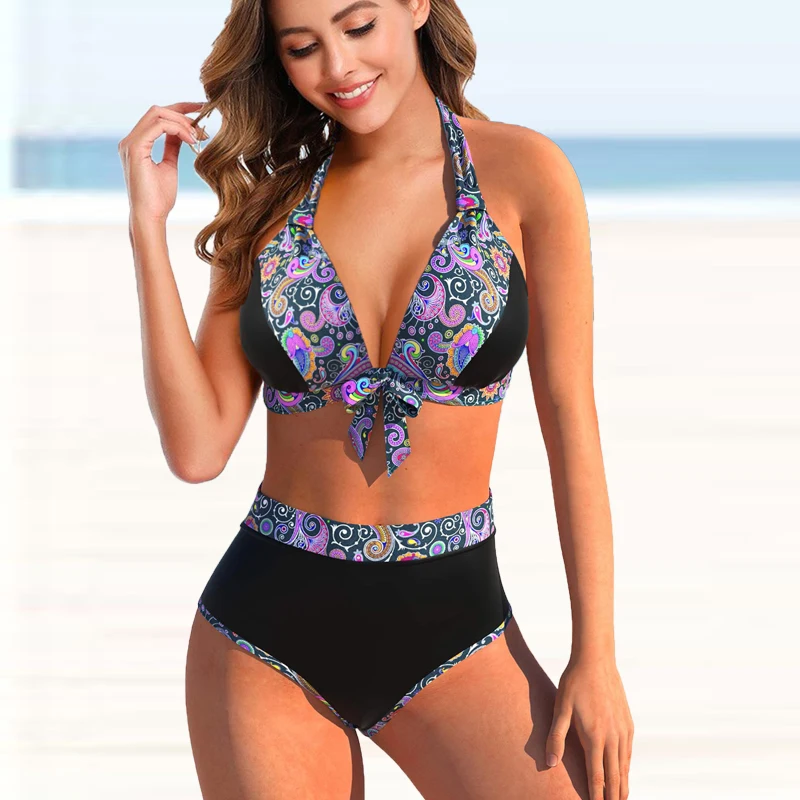 Top Trends: 2022 Women Sexy Floral Print Two Piece Bikini Set Female Large Size Flower Swimsuit Beachwear Summer Swimwear Bathsuit New Shoppable Styles