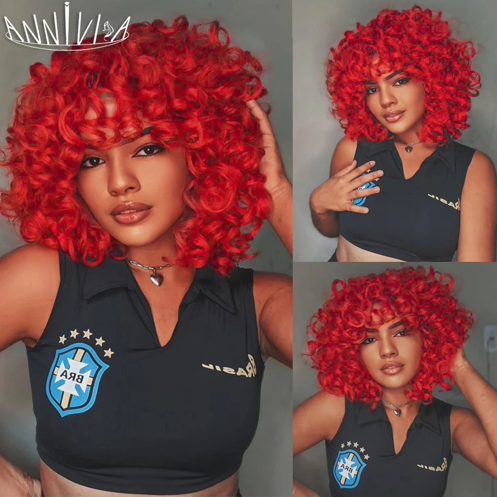 Top Trends: Red Curly Wig With Bangs For Black Women Short Afro Kinky Curly Wig Synthetic Natural Glueless Ombre Blonde Brown Cosplay Wig Shoppable Styles