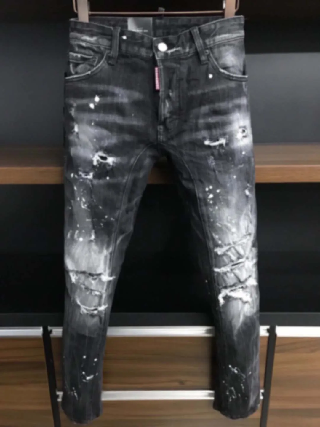 Top Trends: 2023 New Jeans For Men&#039;s D2 Jeans Black Grey Wash Large Face Cut Out Patches Micro Elastic Slim Fit Small Feet Hot Diamond Shoppable Styles