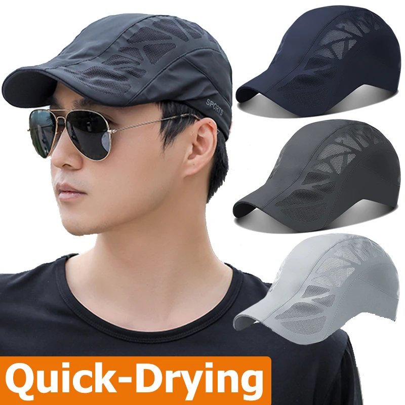 Top Trends: Summer Sports Mens Sun Hats Breathable Mesh Quick-drying Visor Caps Outdoor Gorro Hombre Boina Golf Hat Fashion Solid Flat Cap Shoppable Styles