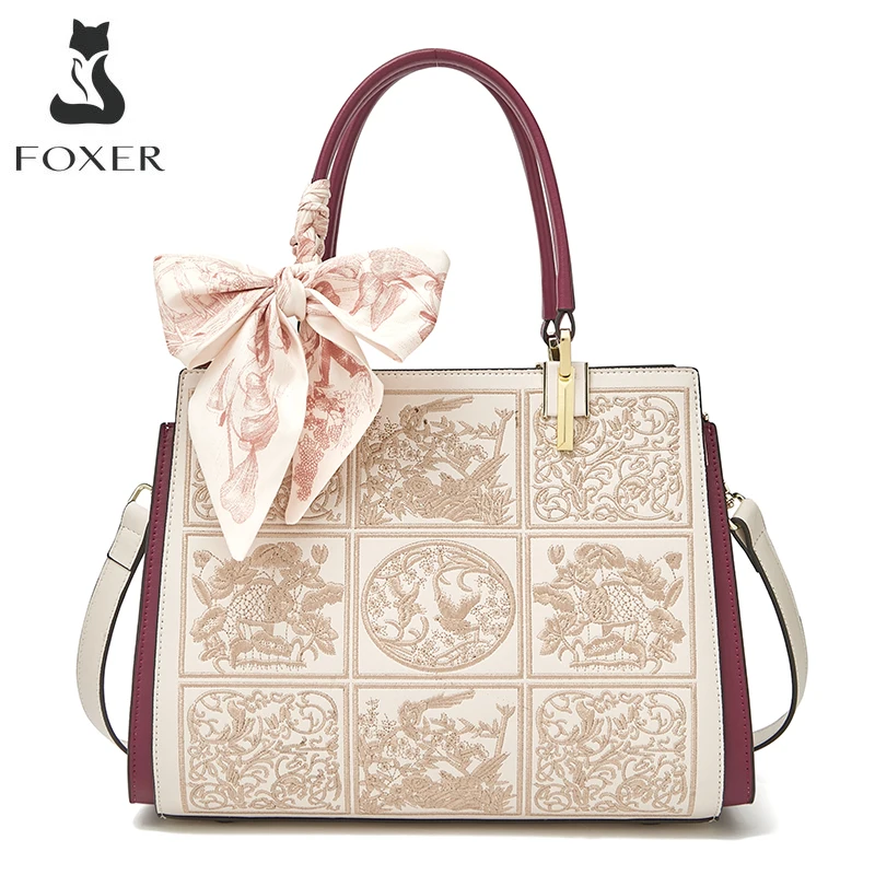 Top Trends: FOXER Office Commute Women Embroidery Printing Handbag Cowhide Leather Lady Top Handle Bag Mother's Gift Crossbody Shoulder Bags Shoppable Styles - Image 2