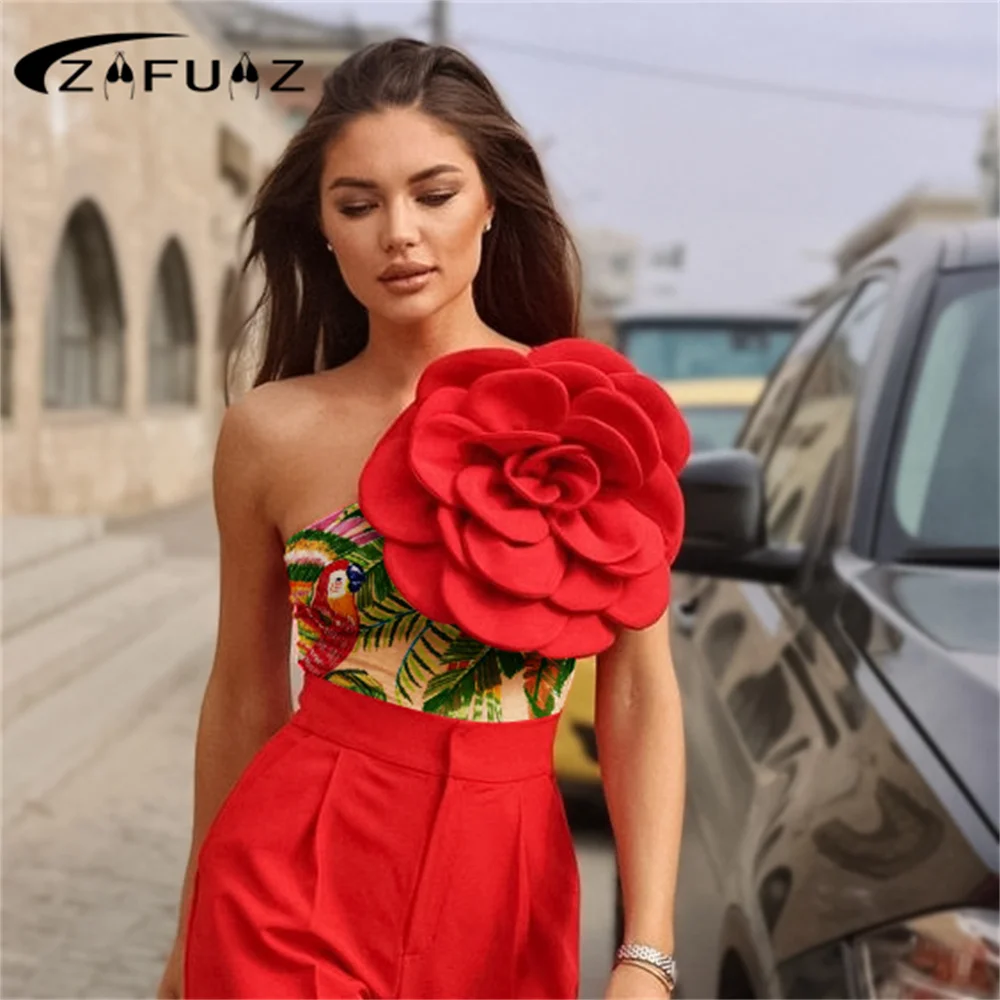 Top Trends: ZAFUAZ 2023 New Sexy 3D Flower Off Should Bikini Solid Red Swimwear Skirt Women Luxury One Piece Swimsuit Beach Bathing Suit Shoppable Styles