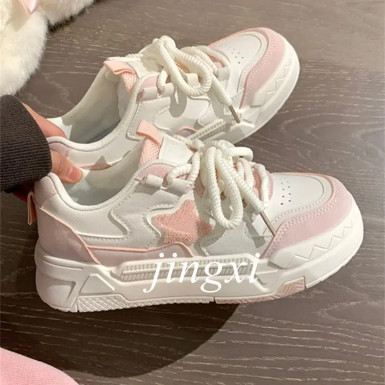 Top Trends: Pink White Sports Shoes Woman Spring Summer 2023 Platform Sneakers Vintage Casual Vulcanize Kawaii Tennis Female Flats Shoppable Styles