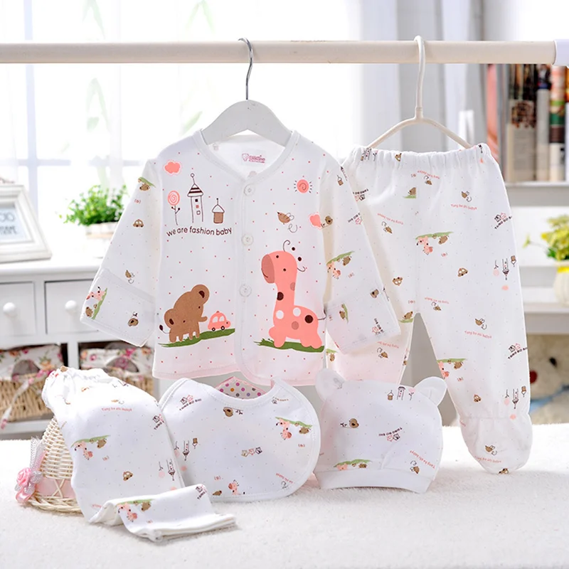 Top Trends: 5pcs Baby Girl Clothes 0-3m Spring Summer Print Cartoon Newborn Clothing Gift Set Cotton Baby Boy Clothes Baby Outfit Shoppable Styles