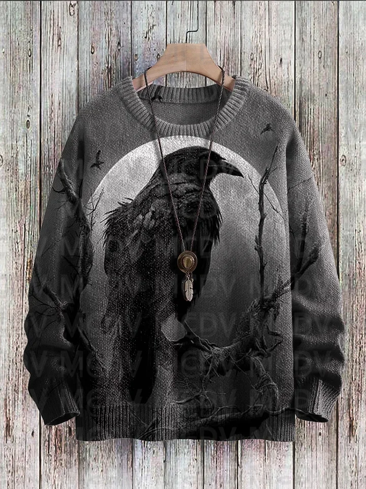 Top Trends: Halloween Crow Branch Moon Print Casual Knit Pullover Sweater Men's For Women's Pullover Shoppable Styles