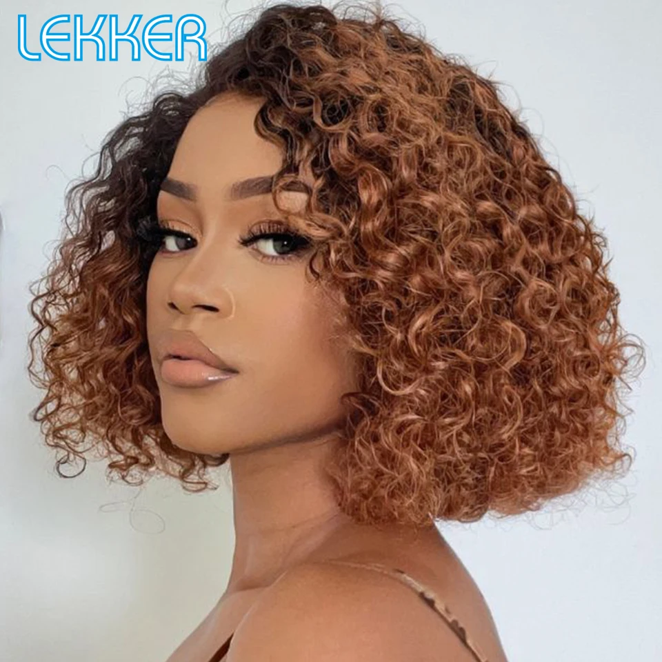 Top Trends: Lekker Wear And Go Ombre Brown Short Deep Curly Bob Human Hair Lace Wig For Women Glueless Brazilian Remy Hair Glueless Colored Shoppable Styles