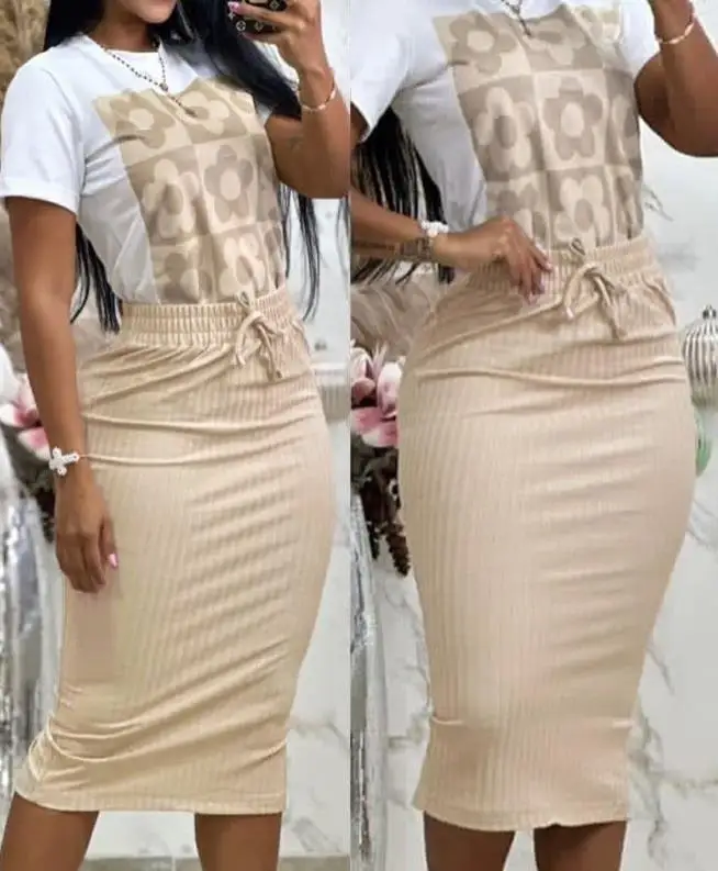 Top Trends: Two Piece Set For Womem Casual Fashion Floral Graphic Print Top &amp; Drawstring Slit Skirt Set Y2K Clothing Elegant Commuting Shoppable Styles