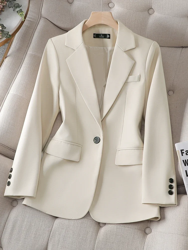 Top Trends: White Women Suit Blazer Black Pink Apricot Single Button Long Sleeve Female Straight Jacket Coat Autumn Lady Work Wear Clothes Shoppable Styles