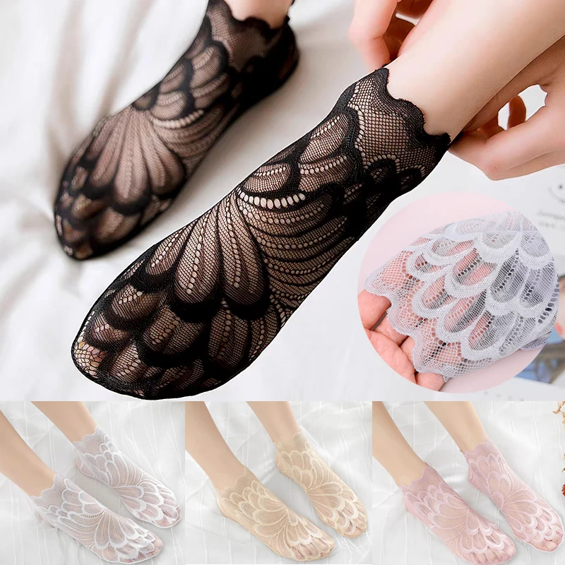 Top Trends: Invisible Boat Socks Women Summer Lace Flower Elastic Socks Thin Hollow Anti-drop Short Tube Socks Lady Breathable Ankle Socks Shoppable Styles