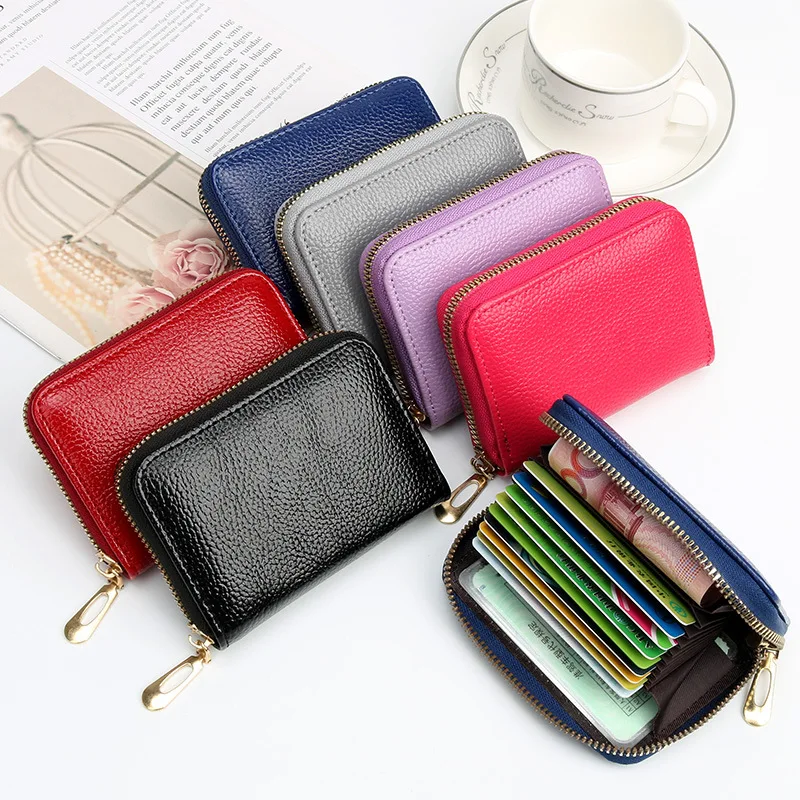 Top Trends: New Multi -card Position Anti -magnetic Anti -theft Card Bag Pu Leather Zipper Wallet Credit Id Bank Card Holder Case Coin Purse Shoppable Styles