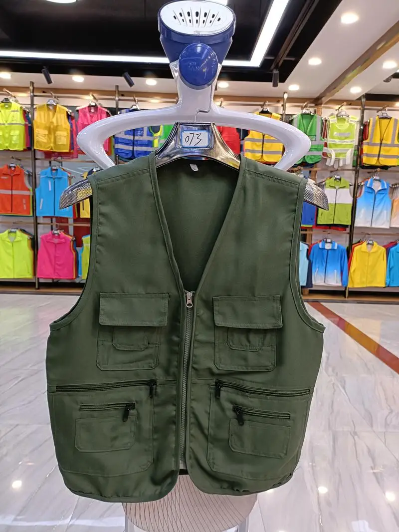 Top Trends: Army Green Zip Up Work's Vest Plain Outwear Multi-pockets Hunter V Collar Fishing Camping Sleeveless Jacket Outdoor Waistcoats Shoppable Styles