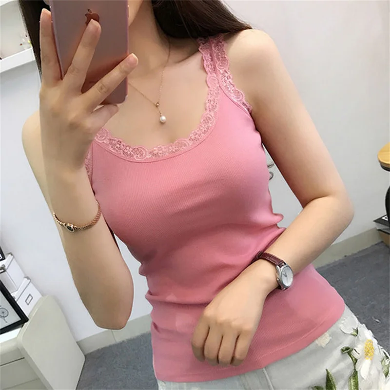 Top Trends: Black Tops Summer Sleeveless Women Tank Top With Lace Top Red Inside Wear Lace Camisoles Loose Underwear Womens Clothing Vest Shoppable Styles