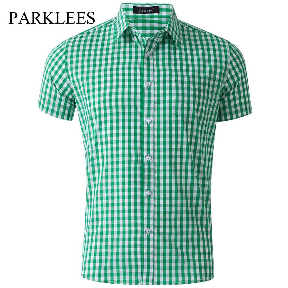 Top Trends: Parklees Mens Small Plaid Cotton Shirt Brand Classic Solid Short Sleeve Button Down Shirt Casual Regular Fit Gingham Dress Shirt Shoppable Styles