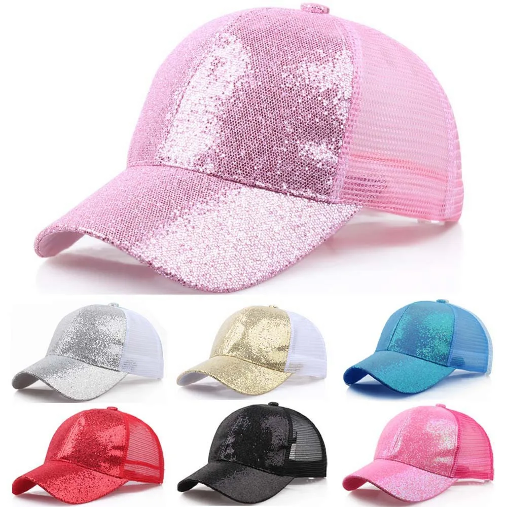 Top Trends: 2022 Fashion Women Girl Ponytail Hat Baseball Cap New Fashion Baseball Sequins Shiny Messy Bun Snapback Sun Caps Casual Caps Shoppable Styles