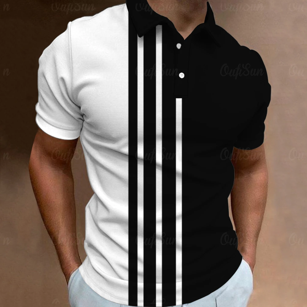 Top Trends: Fashion Polo Shirt For Men 3d Stripe T-Shirt Tops Summer Short Sleeve High Quality Polo Shirts Black Tees Casual Male Clothes XL Shoppable Styles