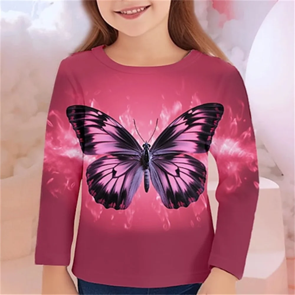 Top Trends: Korean Children's Clothing 2023 Long Sleeve T-Shirt For Girl Teenegers Tops Sparkling Butterfly Girls T Shirt For Kids 10 Years Shoppable Styles - Image 4