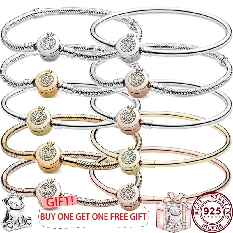 Top Trends: Hot 925 Sterling Silver New Shiny Crown Letter O-shaped Women&#039;s Bracelet Is Suitable For The Original Pan Charm Jewelry Shoppable Styles