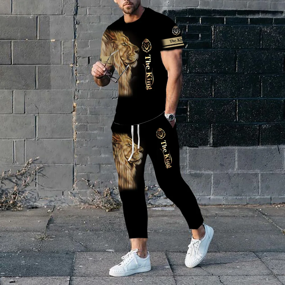 Top Trends: Summer Men’s 2 Piece Sets The Fierce Lion King And Tiger 3D Printed T Shirts Joogers Outfits Man Trousers Tracksuit Male Clothin Shoppable Styles