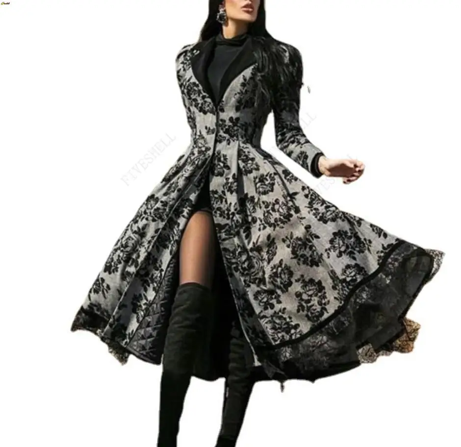 Top Trends: Women's Dress Autumn Winter Lady Coat Long Sleeve Medieval Lace Stitching A-line Elegant Long Black Grey Cosplay Fancy Dresses Shoppable Styles - Image 2