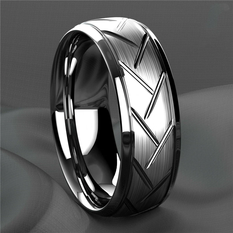 Top Trends: Fashion Men’s Silver Color Black Stainless Steel Ring Groove Multi-Faceted Ring For Men Women Engagement Ring Anniversary Gifts Shoppable Styles