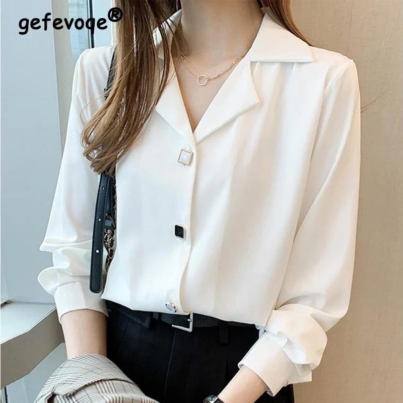 Top Trends: Spring Summer Office Lady Elegant Fashion Long Sleeve Chiffon Shirt Women Lapel Temperament All-match Blouse Female Cardigan Top Shoppable Styles