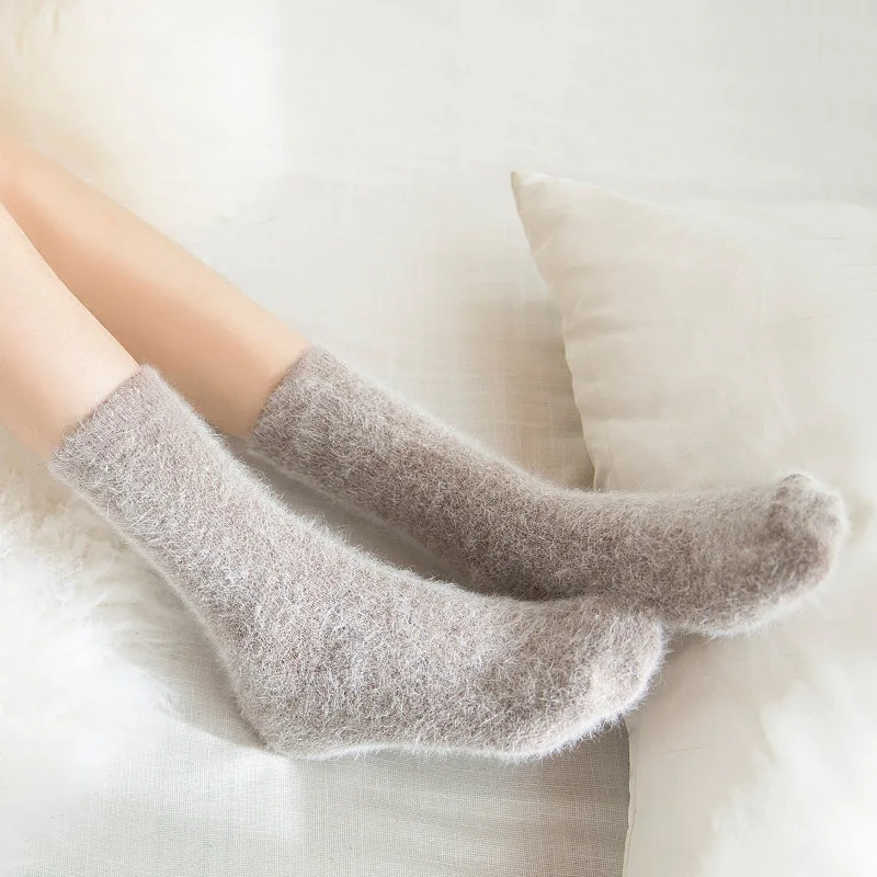 Top Trends: Pure Color Warm Winter Socks Angora Rabbit Hair Female Thickening Wool Socks Cotton Socks Rabbit Wool Socks Winter Shoppable Styles