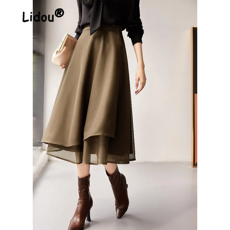 Top Trends: Mesh Mid Length Irregular Wrap Skirt High Waist Slim Temperament Casual Versatile Buckle Up A-line Umbrella Skirt Trend Shoppable Styles