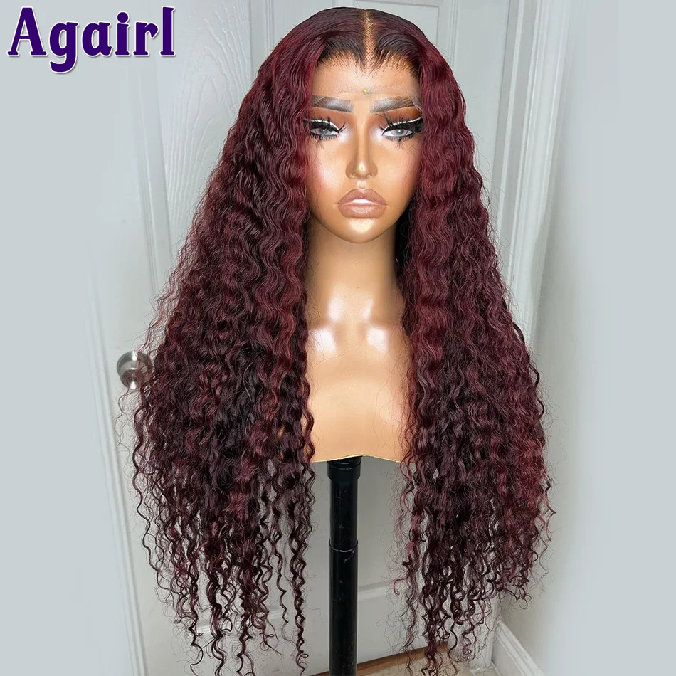 Top Trends: Transparent 13X6 13X4 Lace Frontal Wigs Dark Red With Burgundy Highlights Deep Wave Human Hair Wigs For Women Water Wave Wigs Shoppable Styles