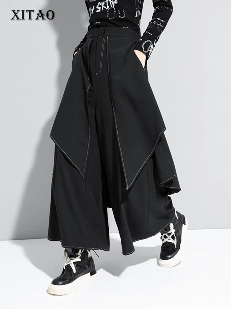 Top Trends: XITAO Black Fake Two Piece Pants Women Loose Fashion Simple Irregular All Match Streetwear 2020 New Autumn Wide Leg Pants ZP3534 Shoppable Styles